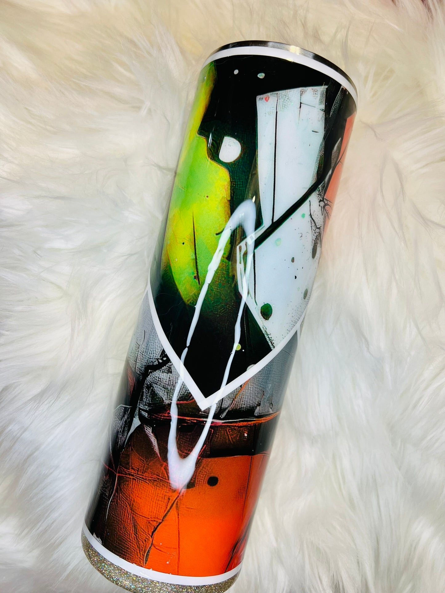 Industrial Paint Splash Orange and Green 30 oz skinny tumbler