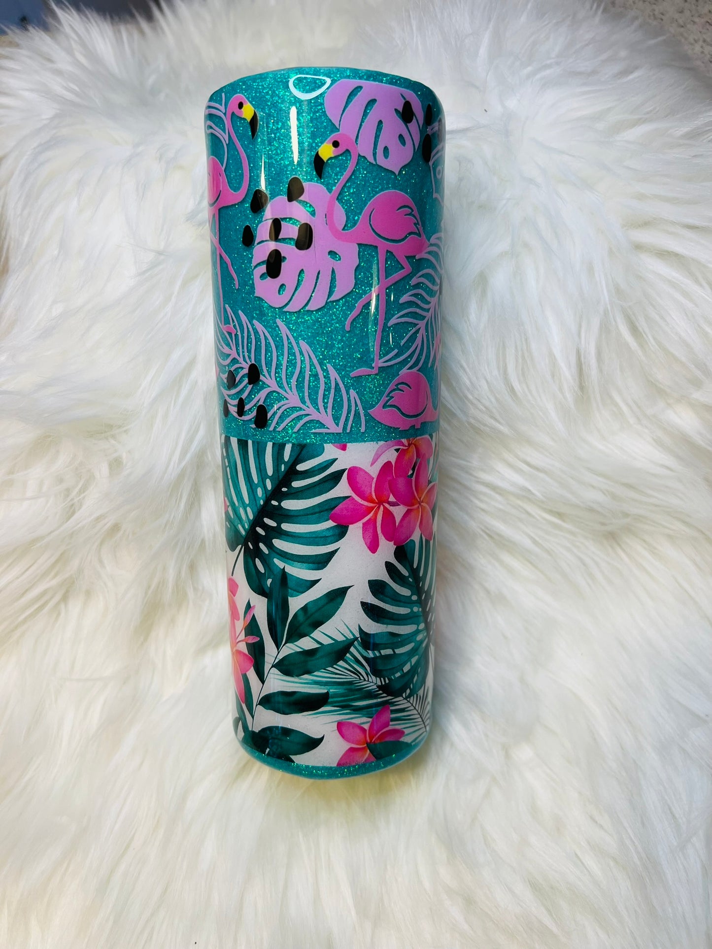 Mint and Pink Flamingo 30 oz skinny tumbler
