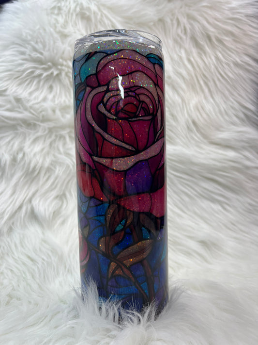 Stain Glass Rose Glow in the Dark 30 oz Skinny Tumbler