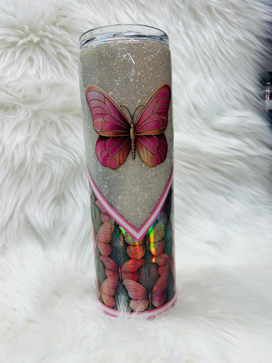 Pink Butterfly 30 oz Skinny Tumbler