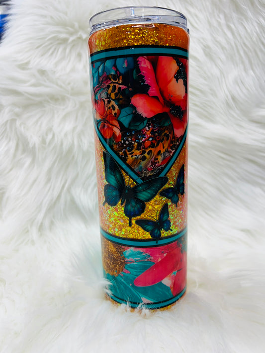 Teal Butterflies 30 oz Skinny Tumbler