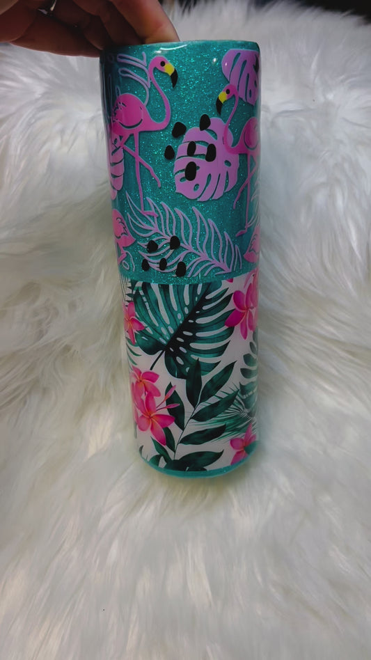 Mint and Pink Flamingo 30 oz skinny tumbler